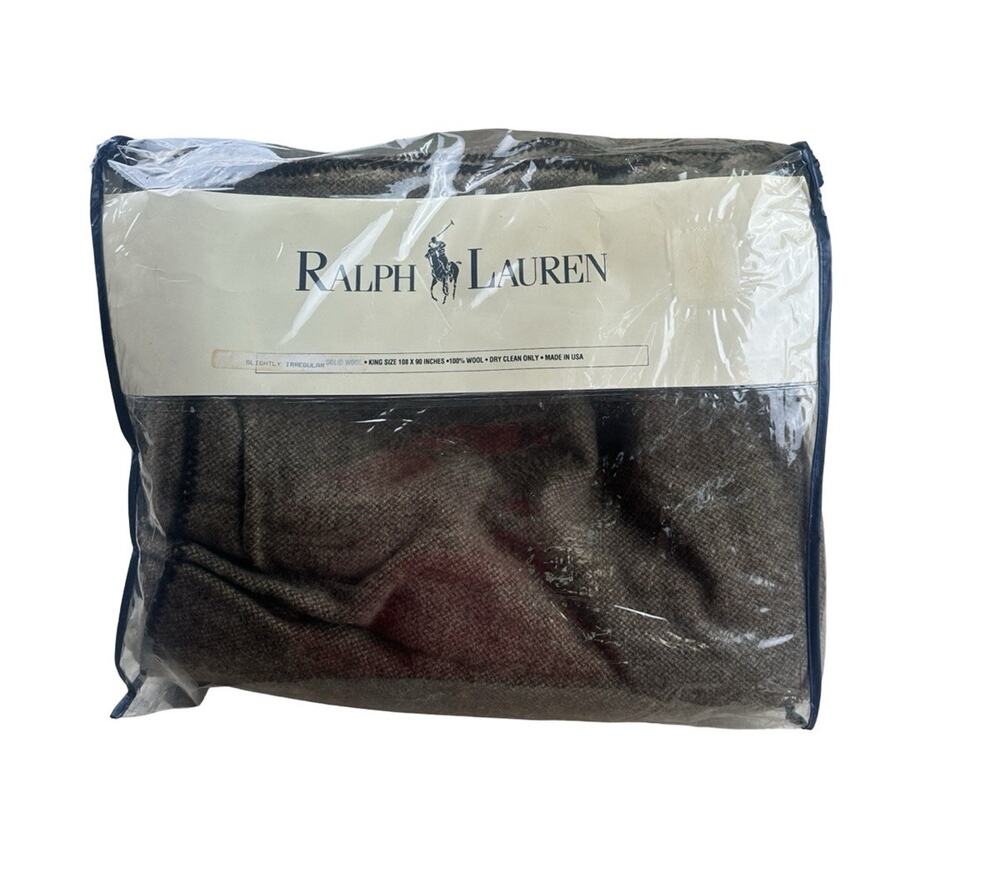Vintage Ralph Lauren King 100% Lambswool Blanket 108x90 USA Brown Slight Irreg